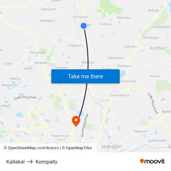 Kallakal to Kompally map