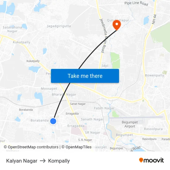 Kalyan Nagar to Kompally map