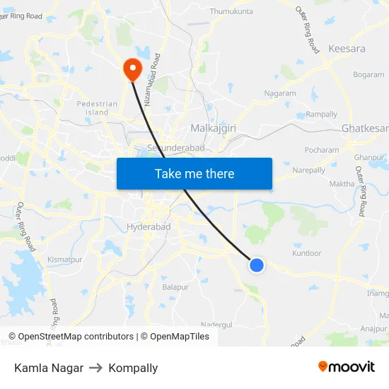 Kamla Nagar to Kompally map