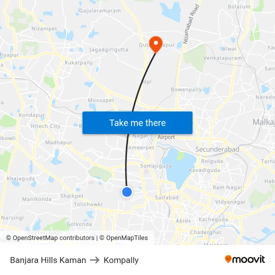 Banjara Hills Kaman to Kompally map