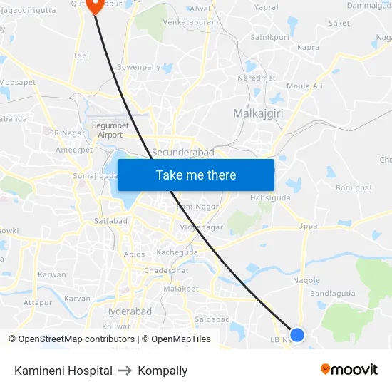 Kamineni Hospital to Kompally map