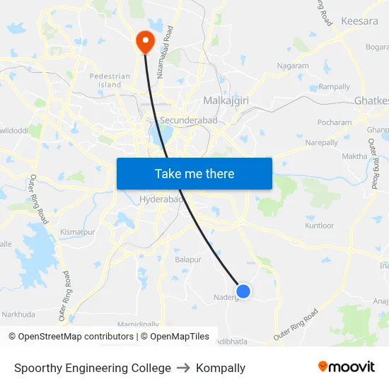 Spoorthy Engineering College to Kompally map