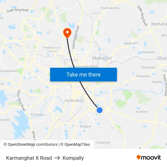 Karmanghat X Road to Kompally map