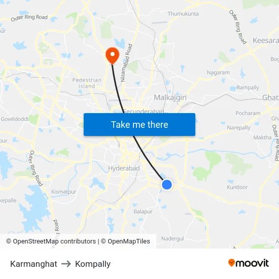 Karmanghat to Kompally map