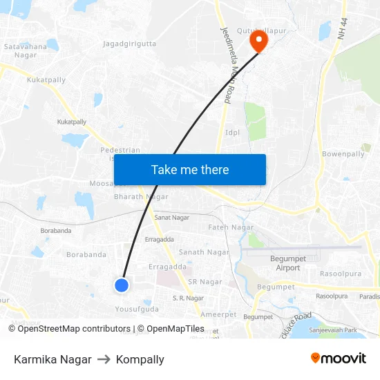 Karmika Nagar to Kompally map
