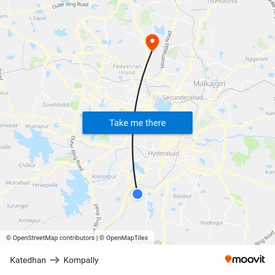 Katedhan to Kompally map