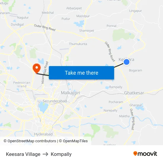 Keesara Village to Kompally map