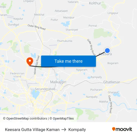 Keesara Gutta Village Kaman to Kompally map