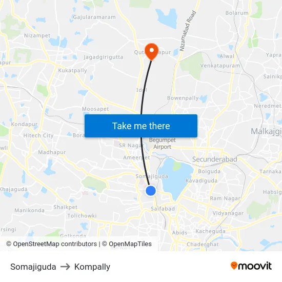 Somajiguda to Kompally map