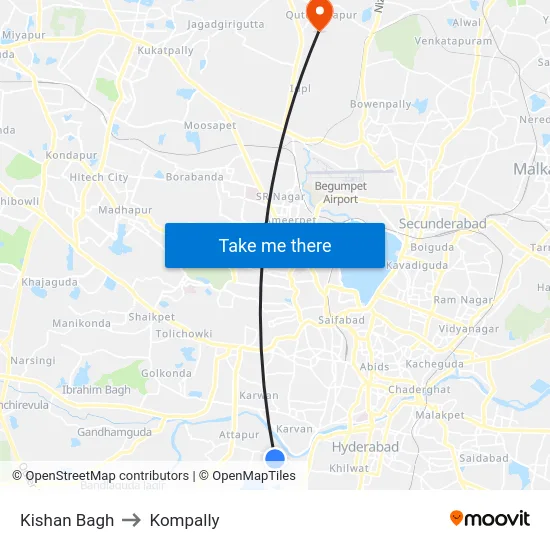 Kishan Bagh to Kompally map