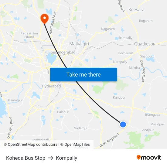 Koheda Bus Stop to Kompally map