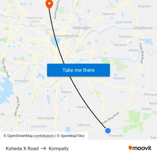 Koheda X Road to Kompally map