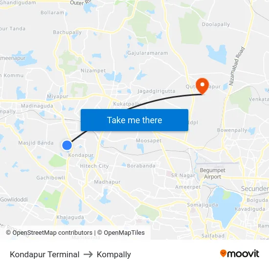 Kondapur Terminal to Kompally map