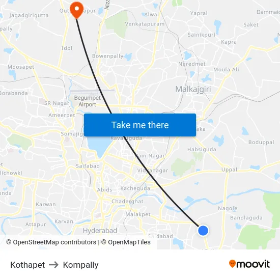 Kothapet to Kompally map