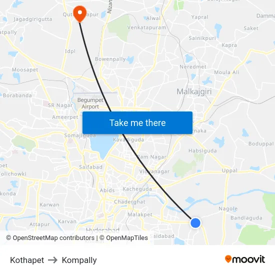 Kothapet to Kompally map