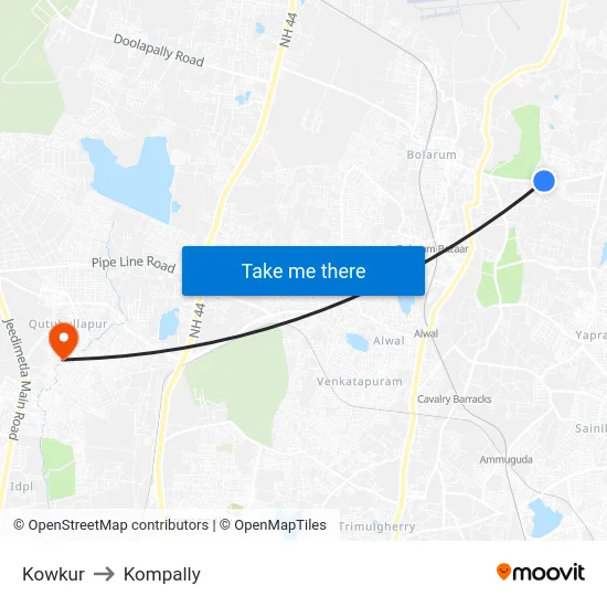 Kowkur to Kompally map