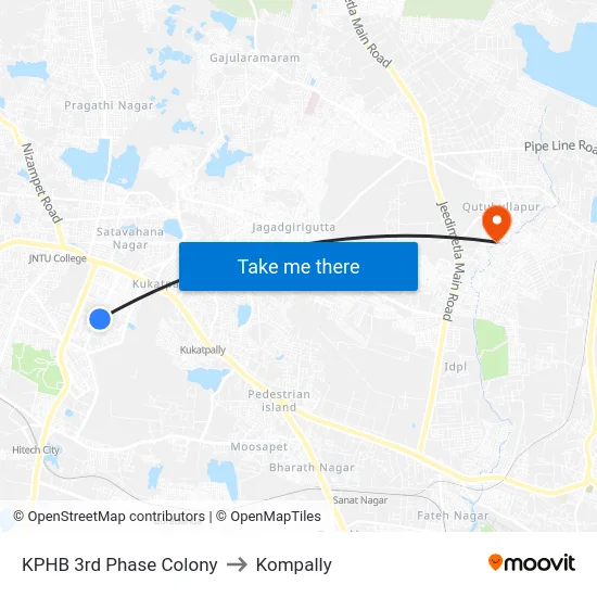 KPHB 3rd Phase Colony to Kompally map