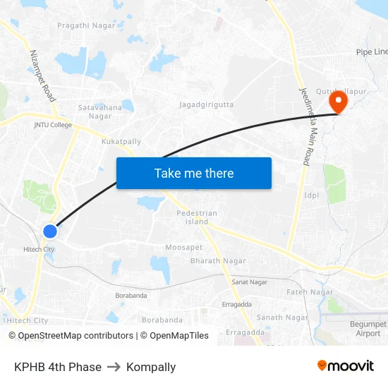 KPHB 4th Phase to Kompally map