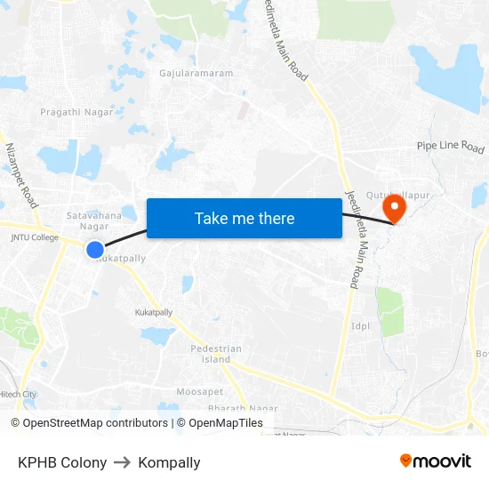 KPHB Colony to Kompally map