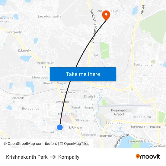 Krishnakanth Park to Kompally map