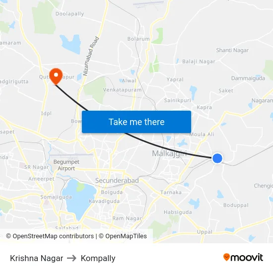Krishna Nagar to Kompally map