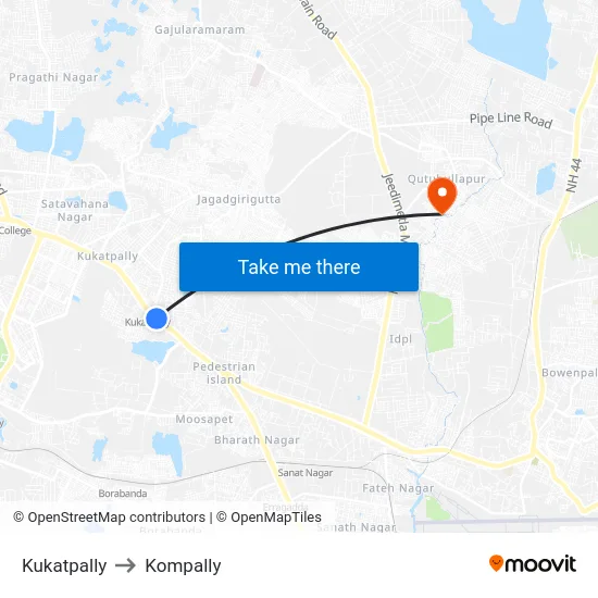 Kukatpally to Kompally map