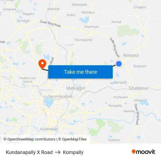 Kundanapally X Road to Kompally map