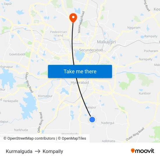 Kurmalguda to Kompally map