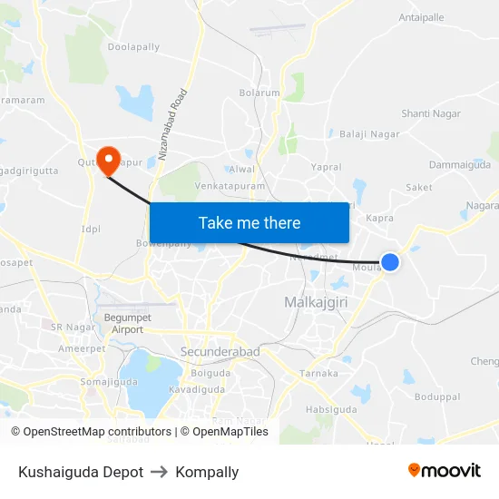 Kushaiguda Depot to Kompally map