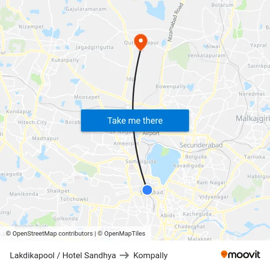 Lakdikapool / Hotel Sandhya to Kompally map