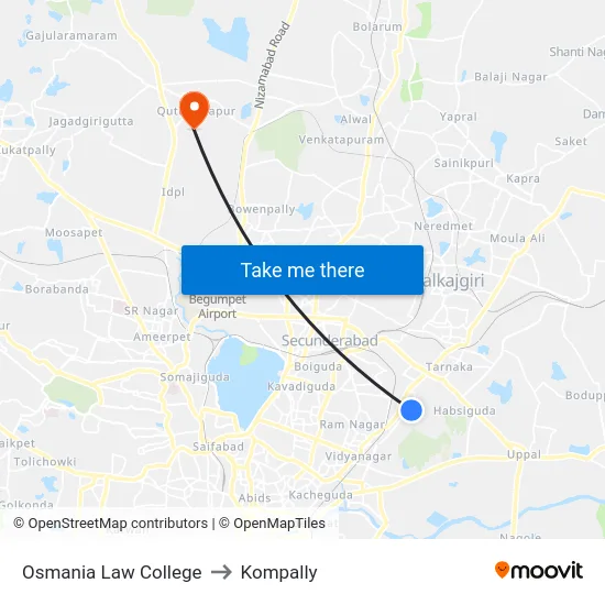 Osmania Law College to Kompally map