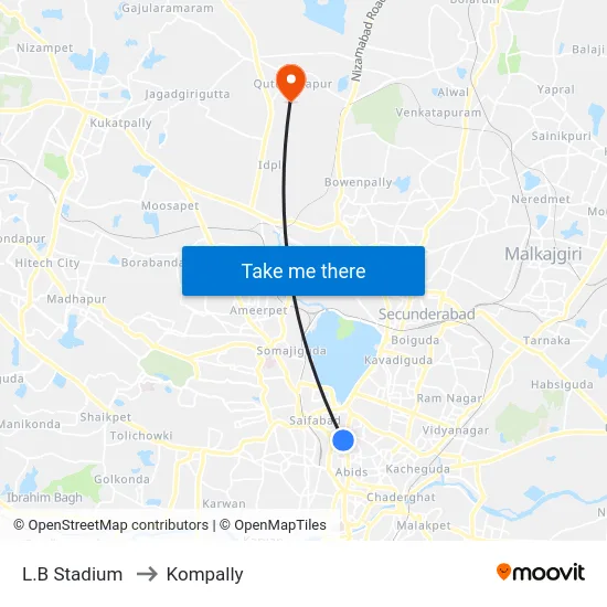 L.B Stadium to Kompally map