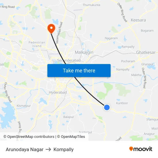 Arunodaya Nagar to Kompally map