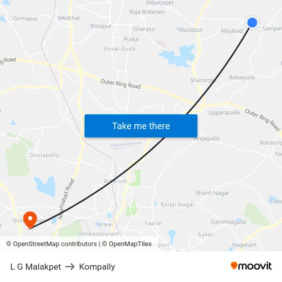 L G Malakpet to Kompally map