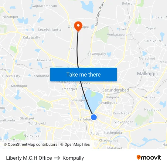 Liberty M.C.H Office to Kompally map