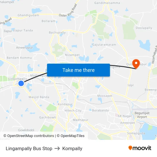 Lingampally Bus Stop to Kompally map