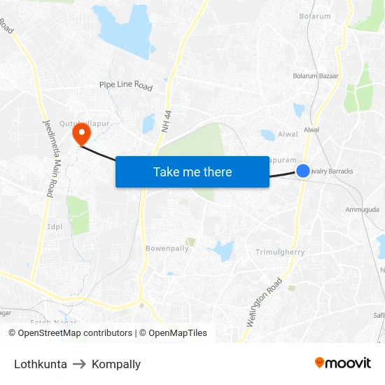 Lothkunta to Kompally map