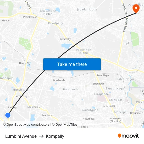 Lumbini Avenue to Kompally map