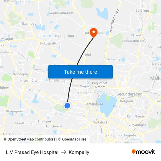L.V Prasad Eye Hospital to Kompally map