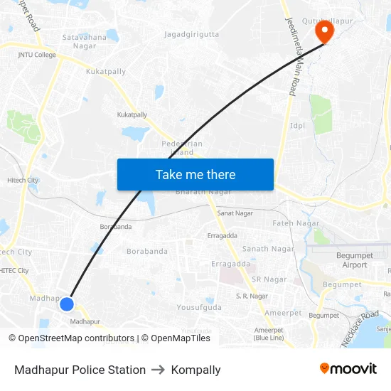 Madhapur Police Station to Kompally map