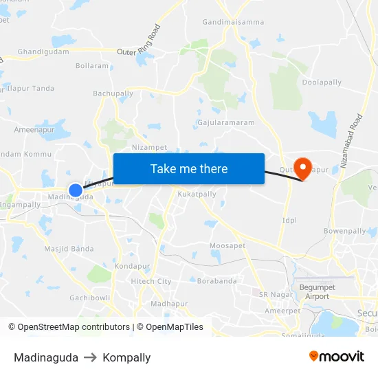 Madinaguda to Kompally map