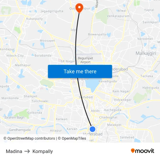 Madina to Kompally map