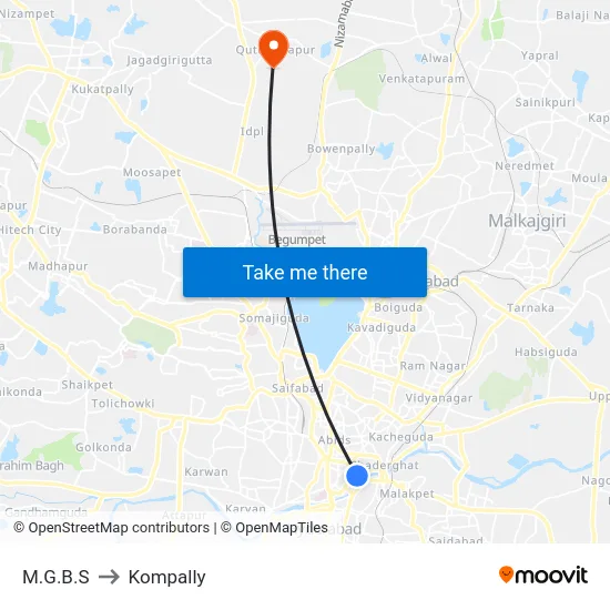 M.G.B.S to Kompally map