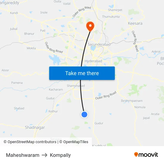 Maheshwaram to Kompally map
