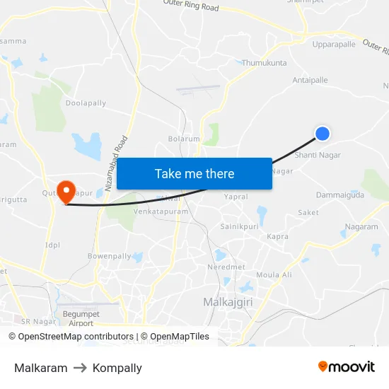 Malkaram to Kompally map