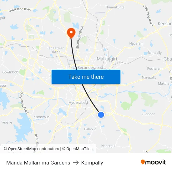 Manda Mallamma Gardens to Kompally map