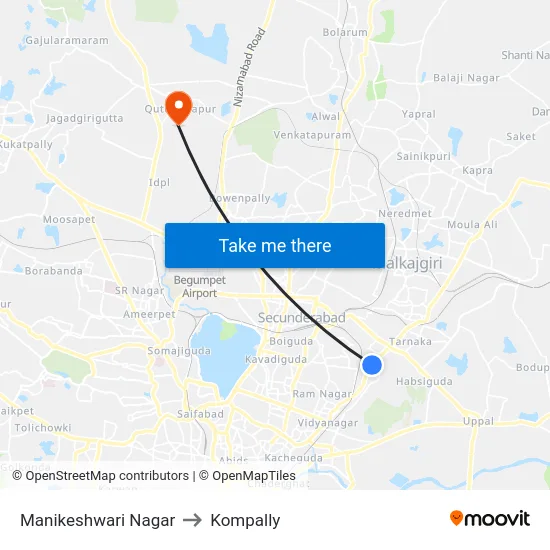 Manikeshwari Nagar to Kompally map