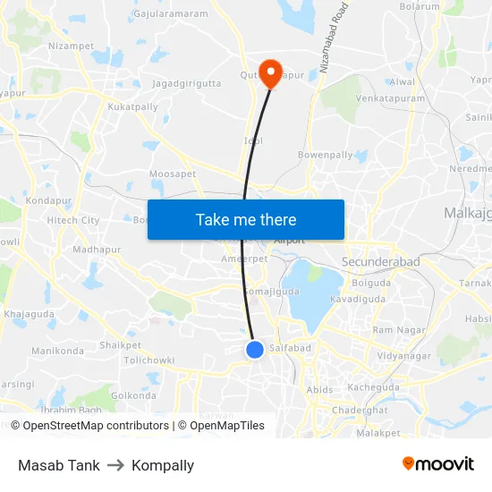 Masab Tank to Kompally map