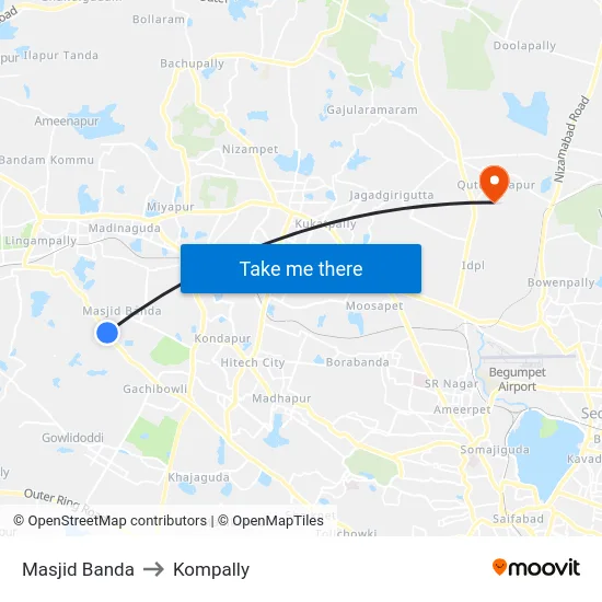 Masjid Banda to Kompally map