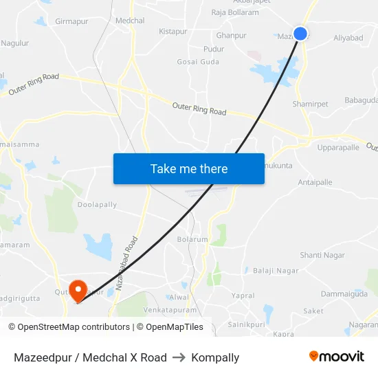 Mazeedpur / Medchal X Road to Kompally map